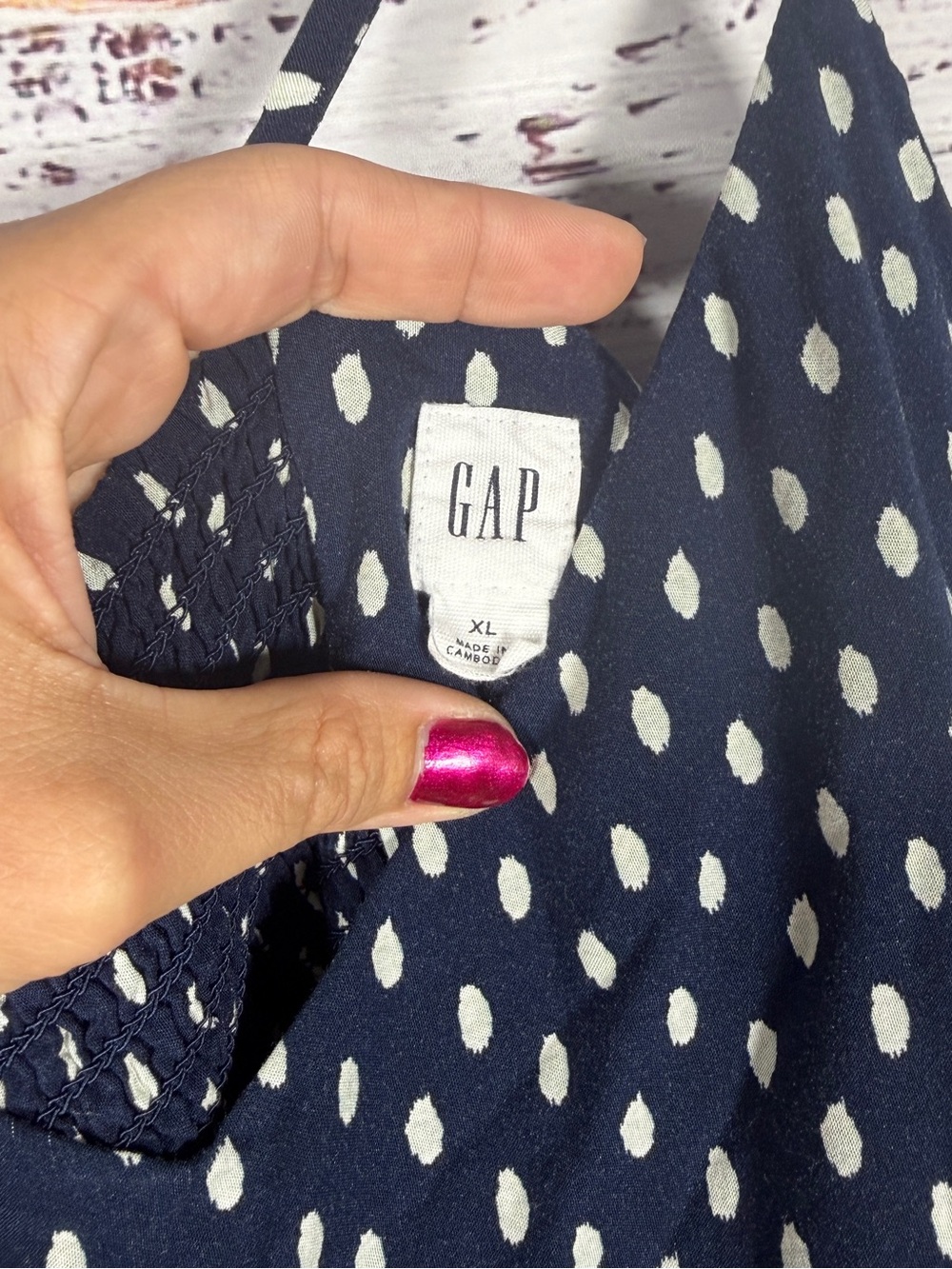 GAP Navy White Polka Dot Fit & Flare Cami Mini Dress XL Rayon - Picture 5 of 6